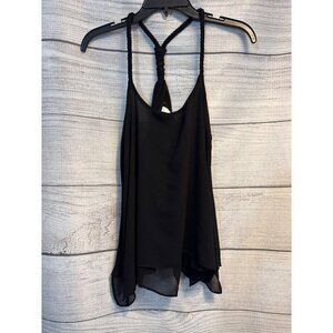 Elan Black Sleeveless Handkerchief Hem Tank Top With Braided Strap Detail - M